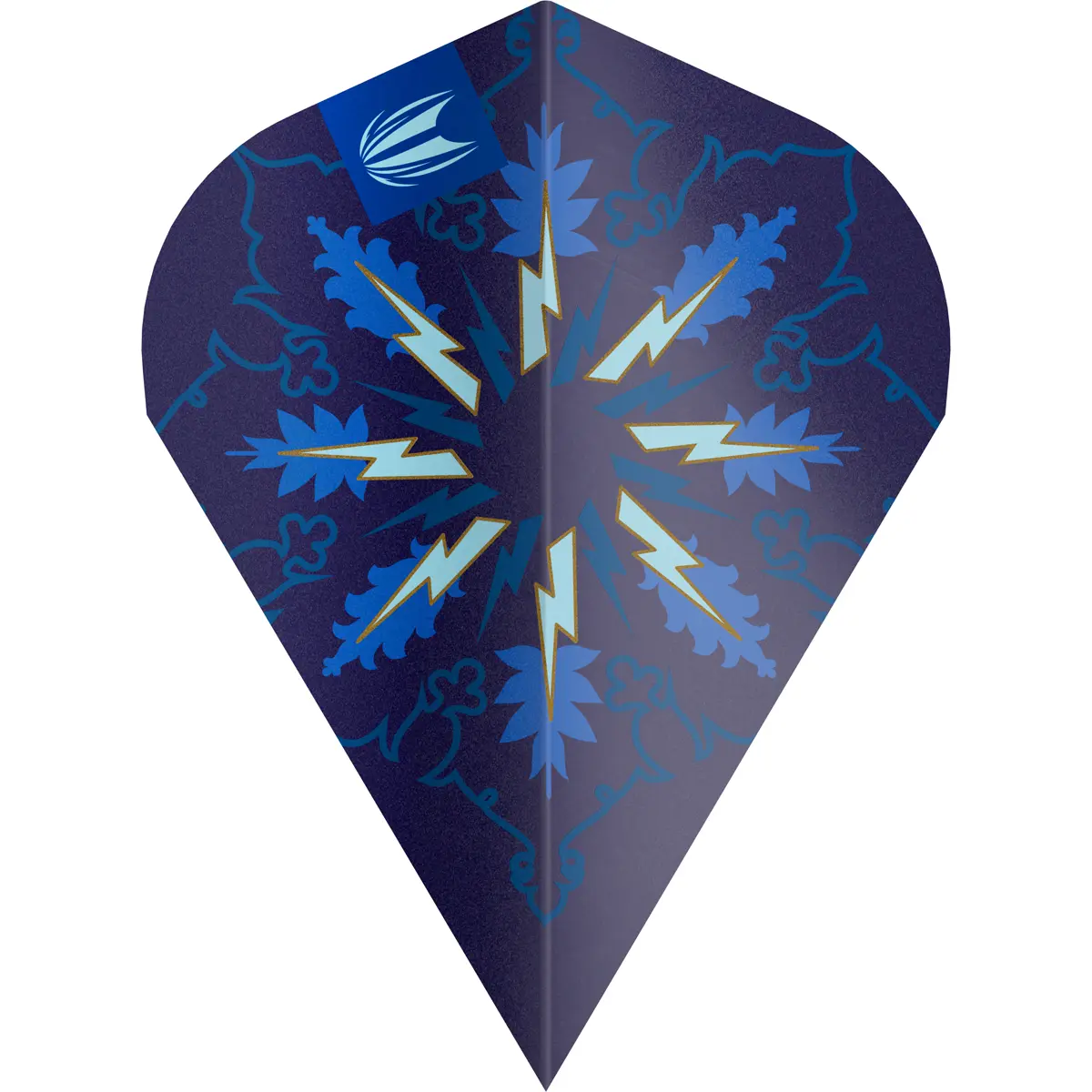 Target Phil Taylor Power Gx2 Vapor-S Dart Flight in Nahaufnahme – blaues Blitz-Design