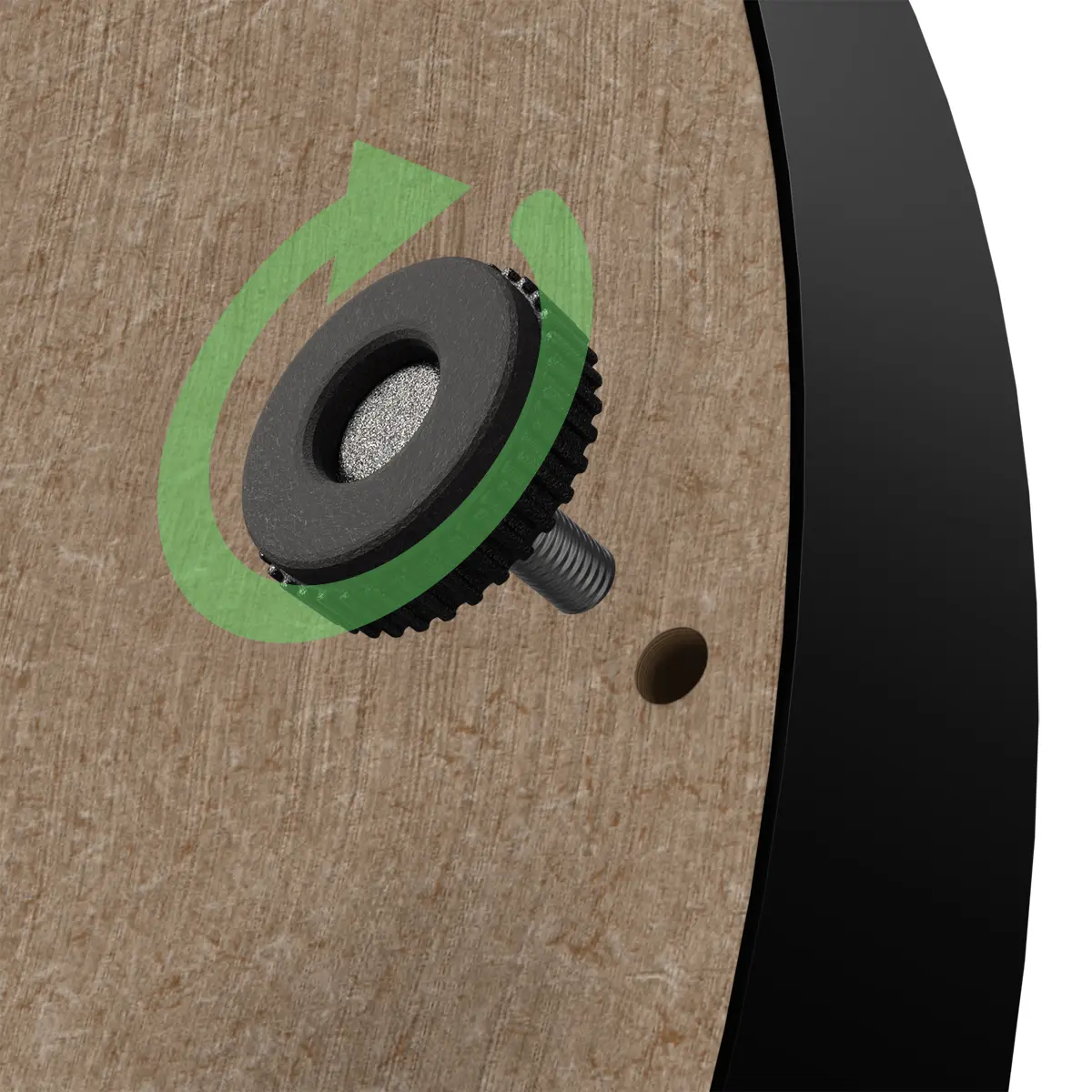 Rotationsschraube am Bull's Advantage Black Dartboard zur stabilen Montage und einfachen Drehung des Sisalboards