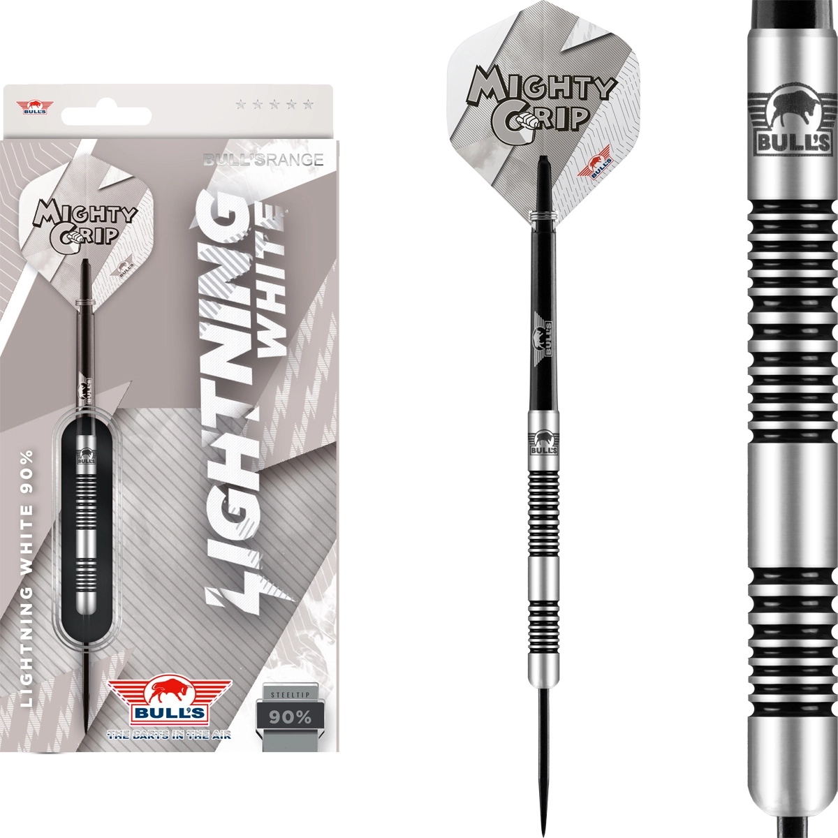 Bull's NL Lightning White Steeldarts 90% Tungsten Komplettset mit Flights und Shafts
