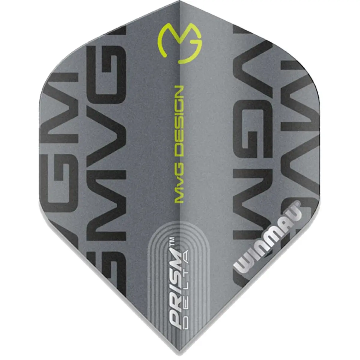 MVG Delta Flight Grau – Frontansicht (No2, 100 Mikron) Michael van Gerwen Winmau Delta Flight in Grau, Frontansicht – Standardform No2, 100 Mikron