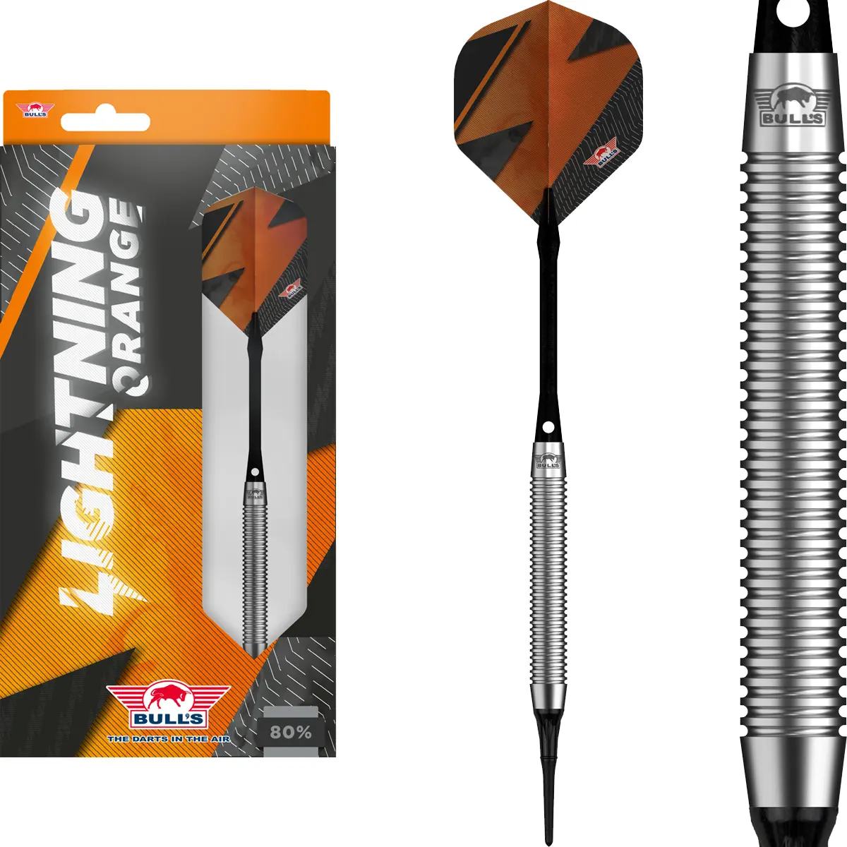 Bull’s Lightning Orange Softtip Dartset mit Flights, Shafts und Barrels