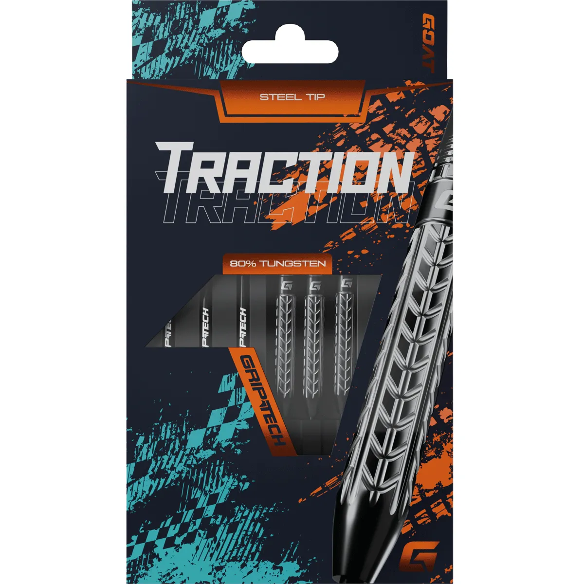 GOAT Traction Steeldarts 22 g Verpackung mit 80 % Tungsten und reifenprofilartigem Grip