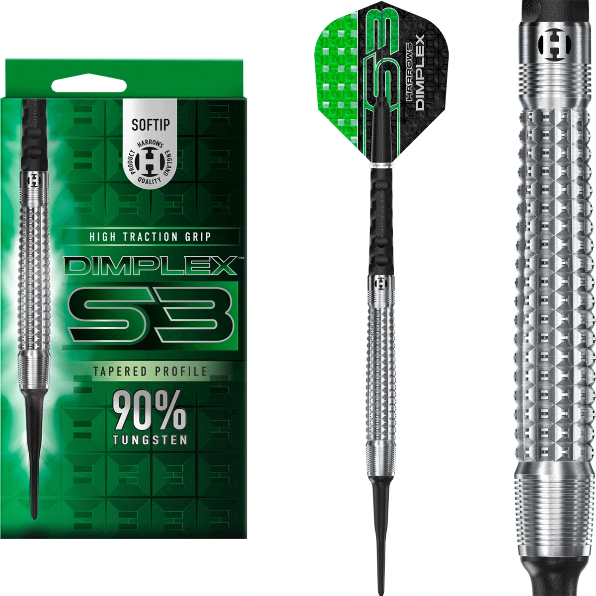 Harrows Dimplex S3 Softdarts – Set Harrows Dimplex S3 Softdarts – 3er Set montiert mit Flights und Shafts