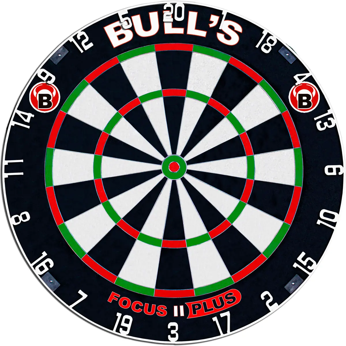 Bull’s Focus II Plus Dartboard – klassische Steeldartscheibe Bull’s Focus II Plus Dartscheibe Vorderansicht mit klarer Segmentierung