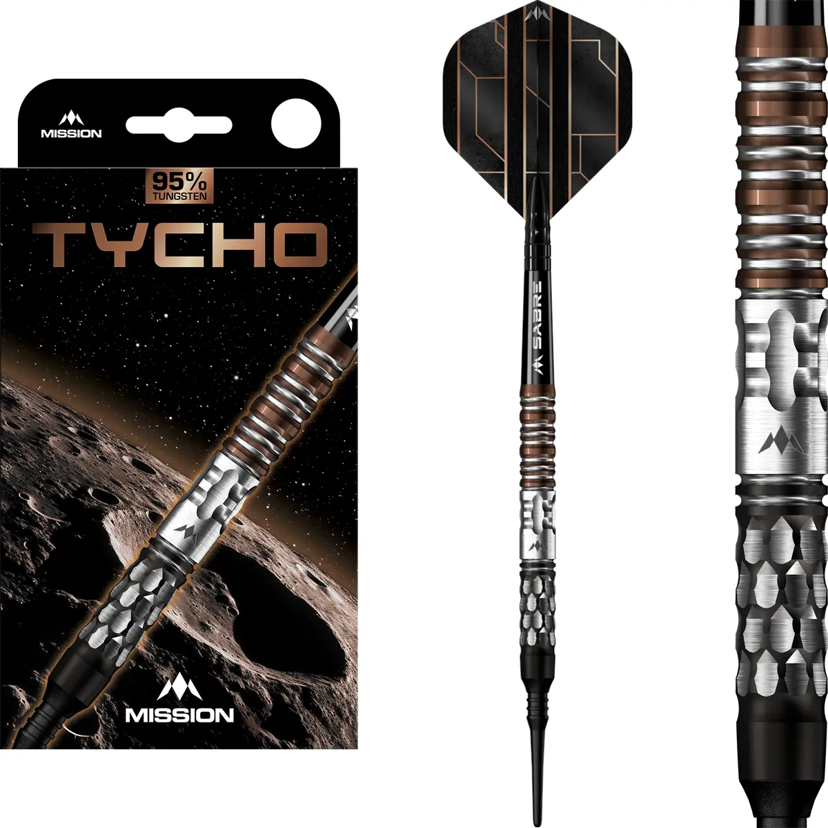 Mission Tycho Softdarts mit Verpackung und 95 % Tungsten Barrel