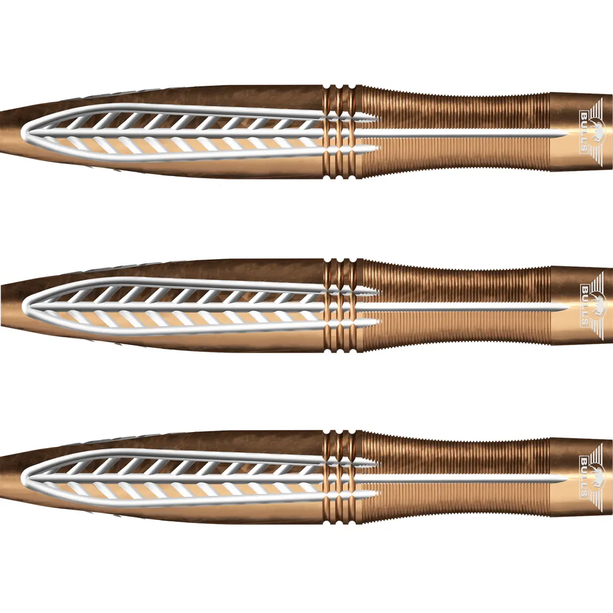 Bulls NL Bronzo Flux Steeldarts 23g – Barrel-Details mit Griffmulde Bulls NL Bronzo Flux Steeldarts Barrel mit hinterer Griffmulde und feinem Micro-Ringgrip