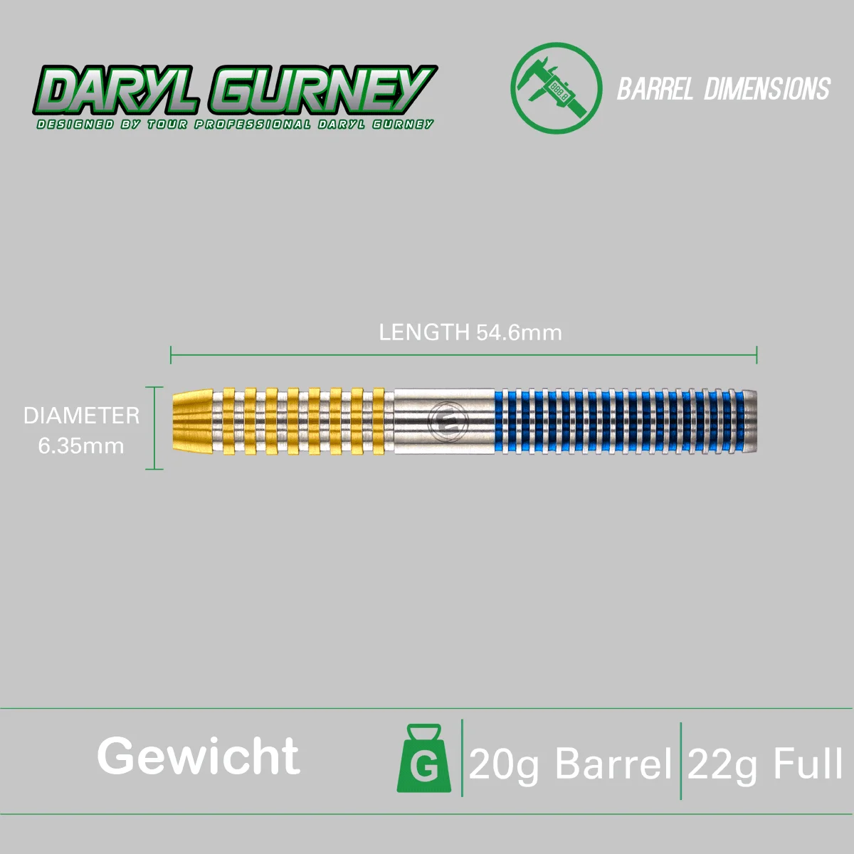 Winmau Daryl Gurney SC 1.0 Softdarts Barrel mit Maße und Gewicht Details