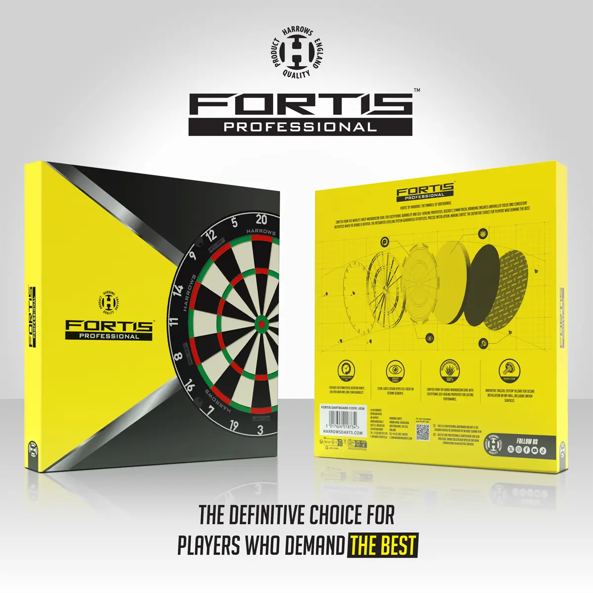 Verpackung der Harrows Fortis Professional Dartscheibe Vorder- und Rückseite