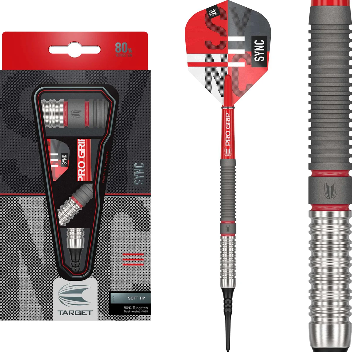 Target Sync 10 Softdarts Set 18g mit Verpackung, komplettem Dart und sandgestrahltem Drei-Zonen-Barrel
