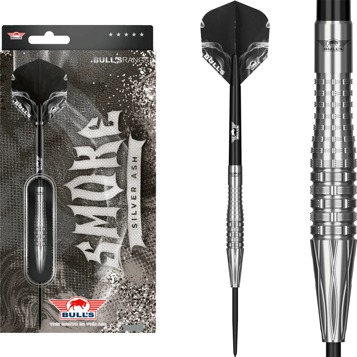 Bull's NL Smoke Silver Ash Steeldarts 90% Tungsten Komplettset mit Flights und Shafts