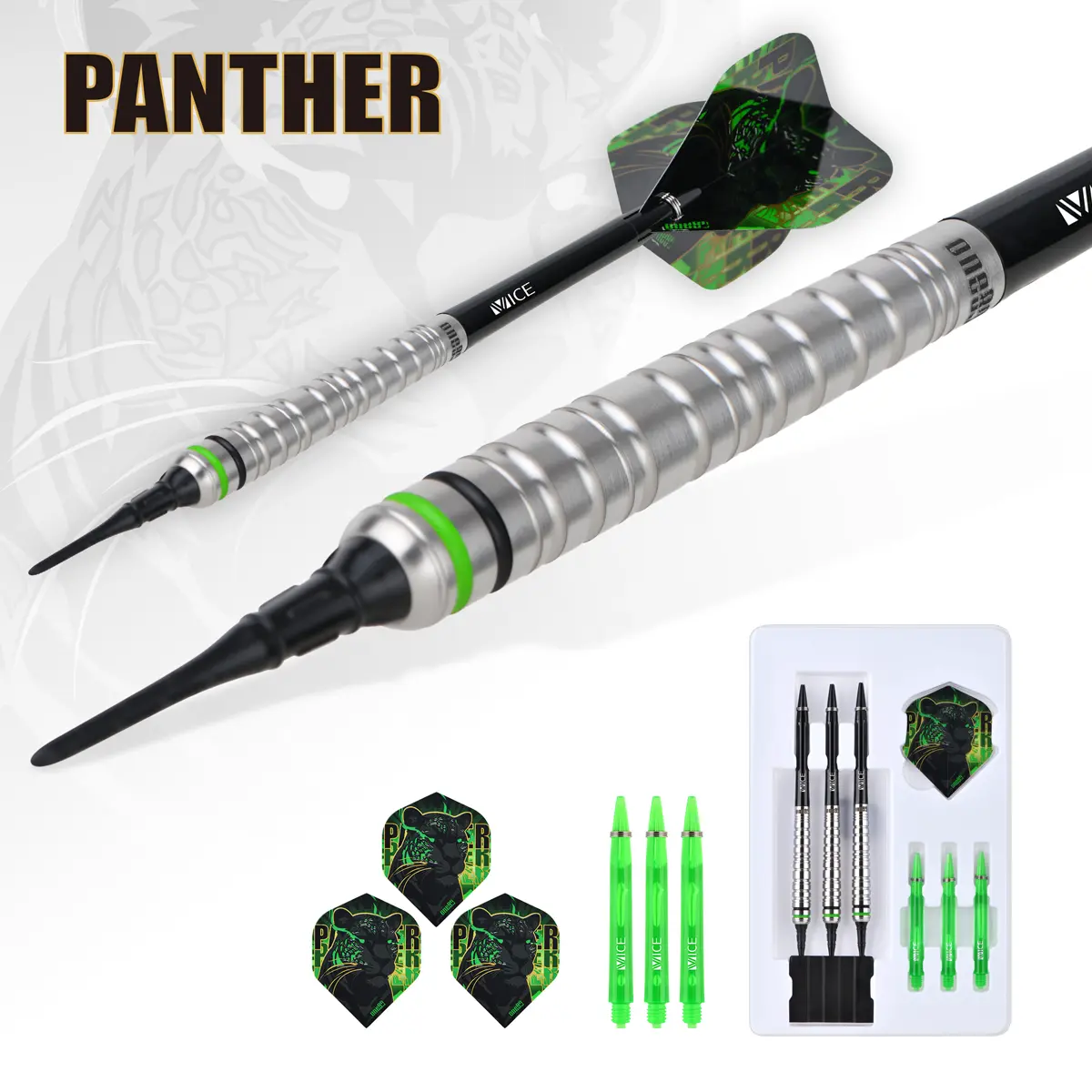 One80 Panther-C Softdarts Set mit Zubehör – Shafts, Flights und Softtip-Spitzen