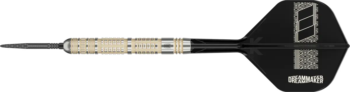 Target Dimitri Van den Bergh 95K Swiss Point Steeldart in Seitenansicht mit schwarzem Flight