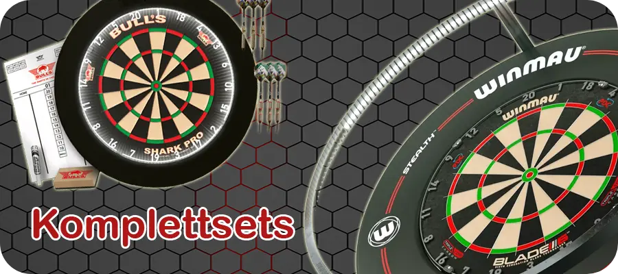 Dartboard Komplettsets Kategoriebanner mit Winmau und Bull’s NL Sisal-Dartboards, Surround und Beleuchtung