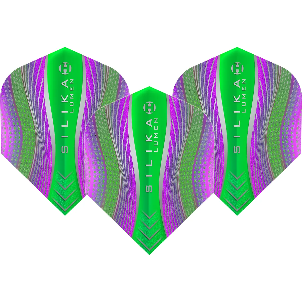 Harrows Silika Lumen No.6 Flights Purple Green im 3er Set mit griffiger Silika-Beschichtung