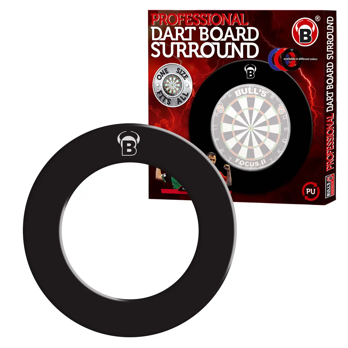 BULL'S Pro Dartboard Surround in Schwarz mit Verpackung – PU-Wandschutz für Bristle-Dartscheiben