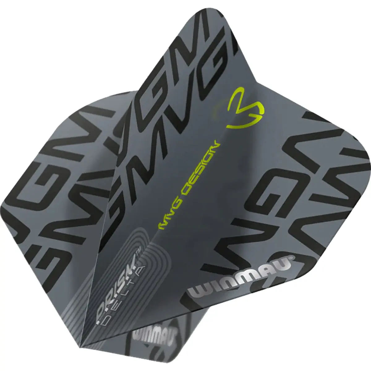 Michael van Gerwen Winmau Delta Flight Grau, aufgeklappt in dynamischer Ansicht – Standardform No2