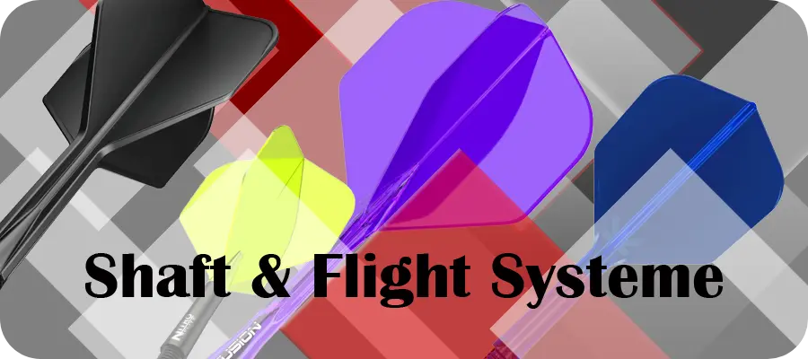 Banner für Shaft und Flight Systeme mit verschiedenen integrierten Dart-Flights in mehreren Farben