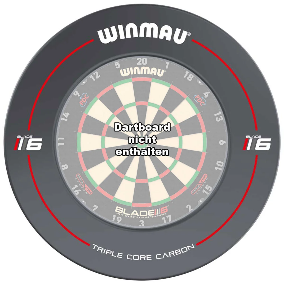 Winmau Blade 6 Triple Core Surround in Grau montiert an Dartscheibe – Schutzring mit rotem Akzent, Dartboard nicht enthalten