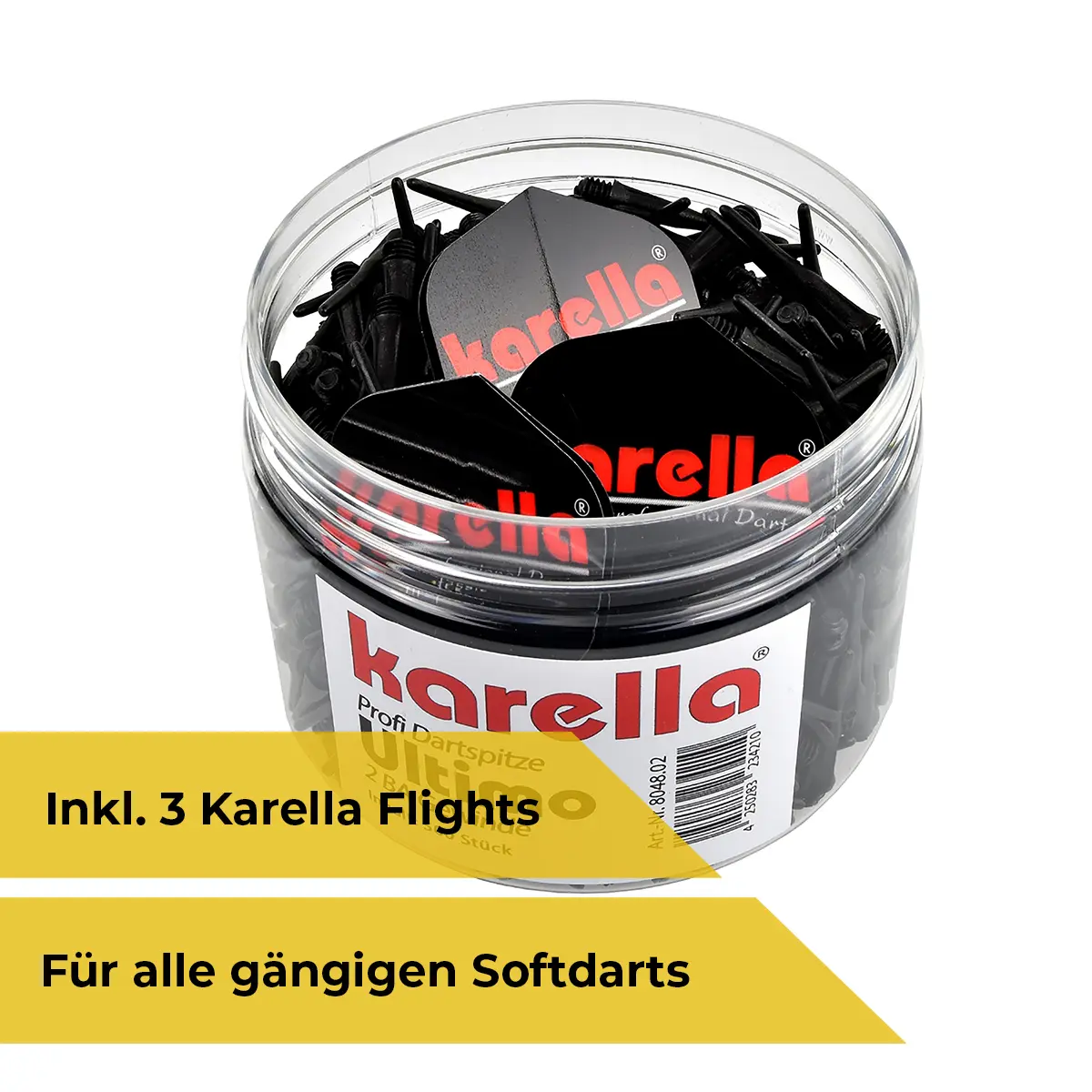 Karella Ultimo Dartspitzen Schwarz 24 mm – 500er Dose inkl. gratis Karella Flights