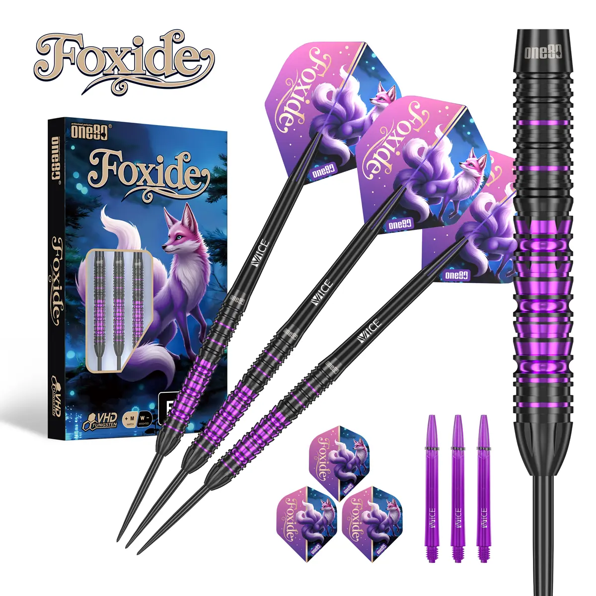 One80 Foxide F1 Steeldarts mit Vice Shafts und Foxide Standard Flights