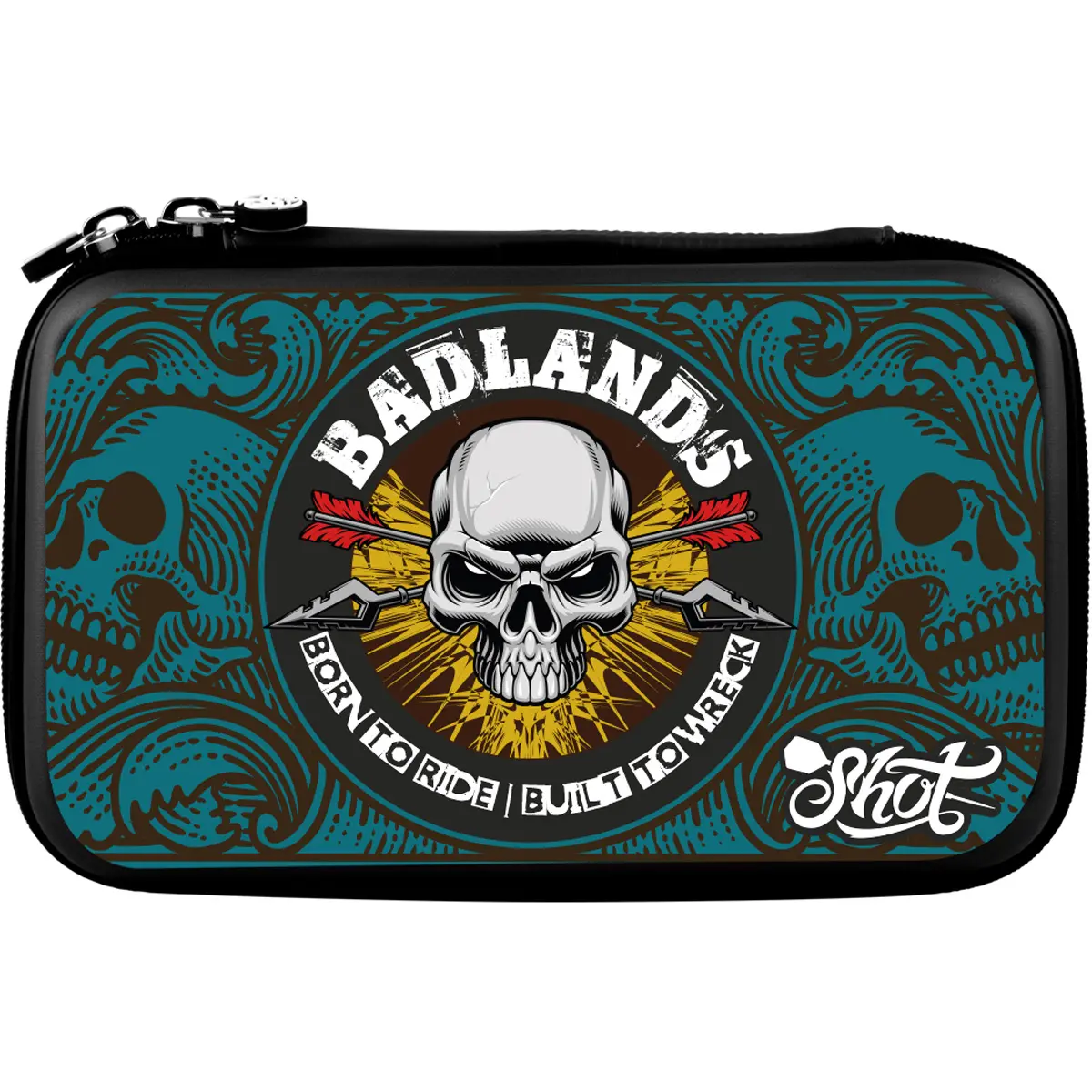 Shot Tactical Badlands Darttasche Blau – stylische Darttasche mit Skull-Motiv Shot Tactical Badlands Darttasche in Blau mit Totenkopf-Design und robustem Gehäuse