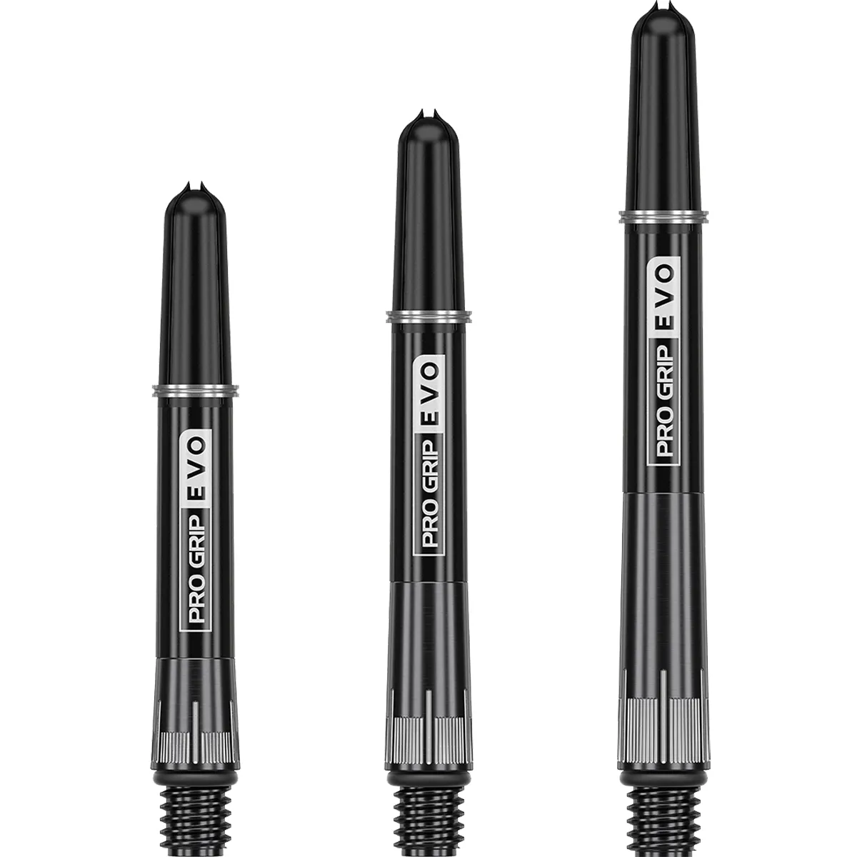 Target Pro Grip Evo RvB Chrono Dartshafts Schwarz – 3er Set aus Titan Target Pro Grip Evo RvB Chrono Shafts – Titan-Schäfte in Schwarz mit Rillenstruktur