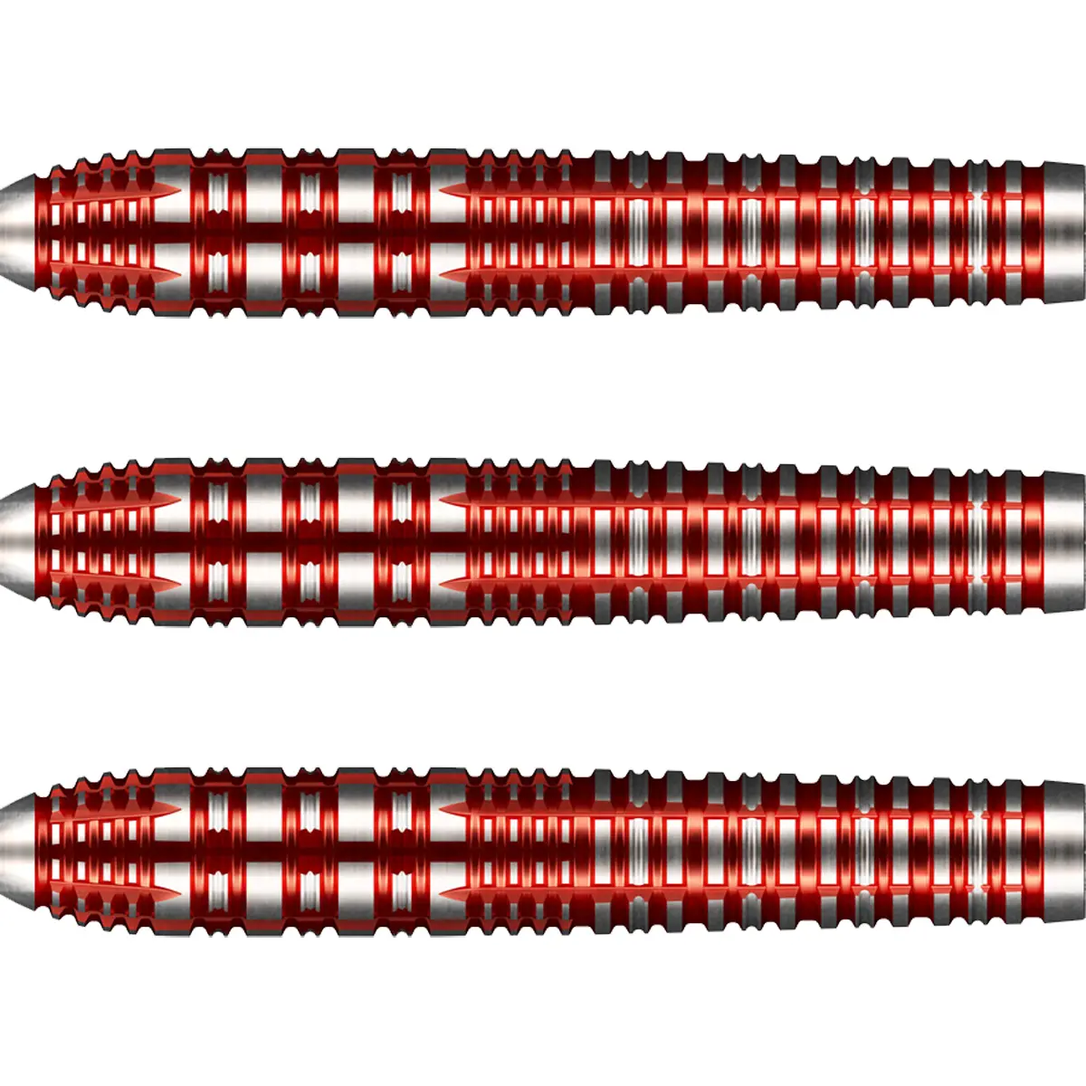 Shot Charlie Murphy Darts – präzise gefräste Torpedo-Barrels im Detail Nahaufnahme der Barrelstruktur der Shot Charlie Murphy Steeldarts 23g