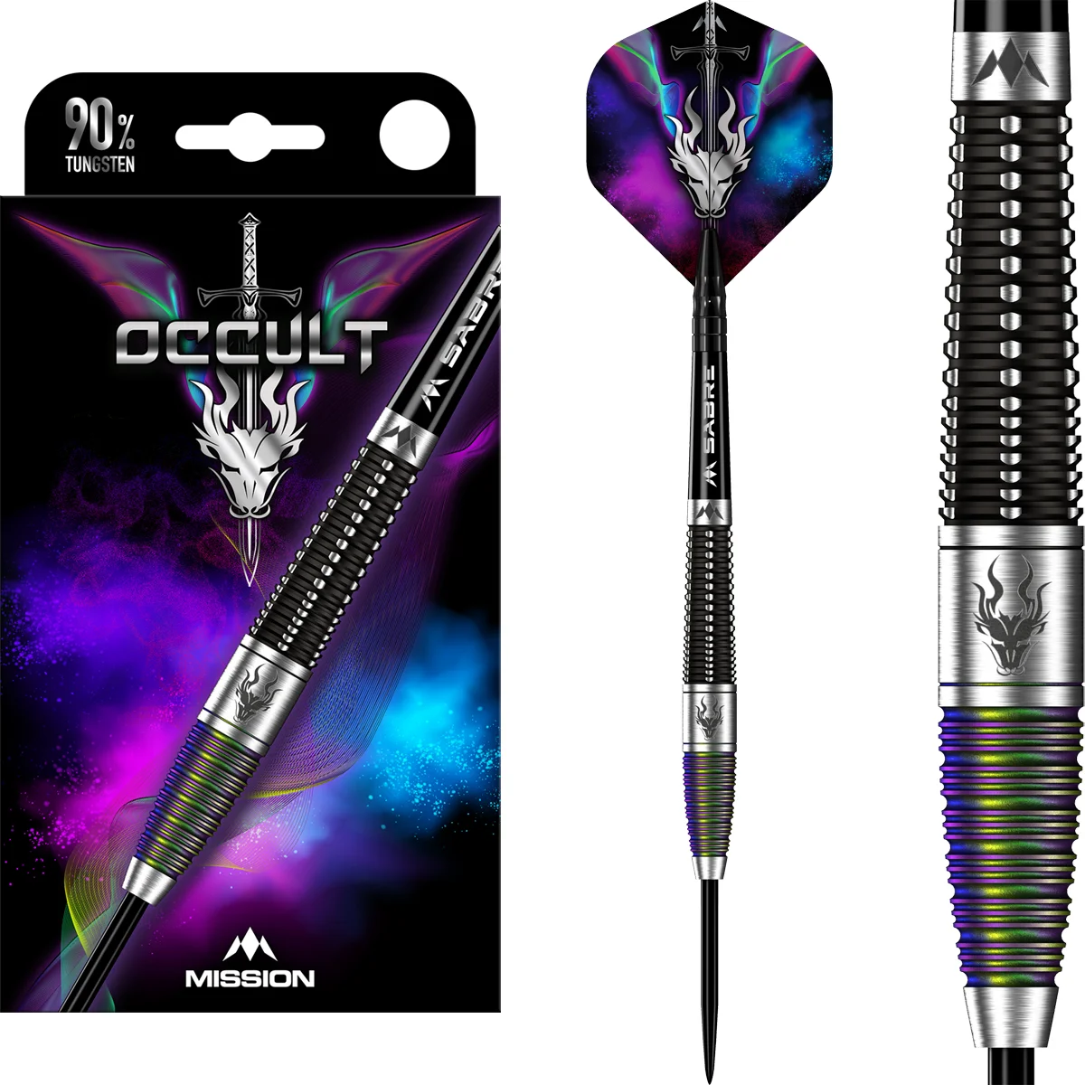 Mission Occult Steeldarts komplett montiert mit Verpackung und Flights