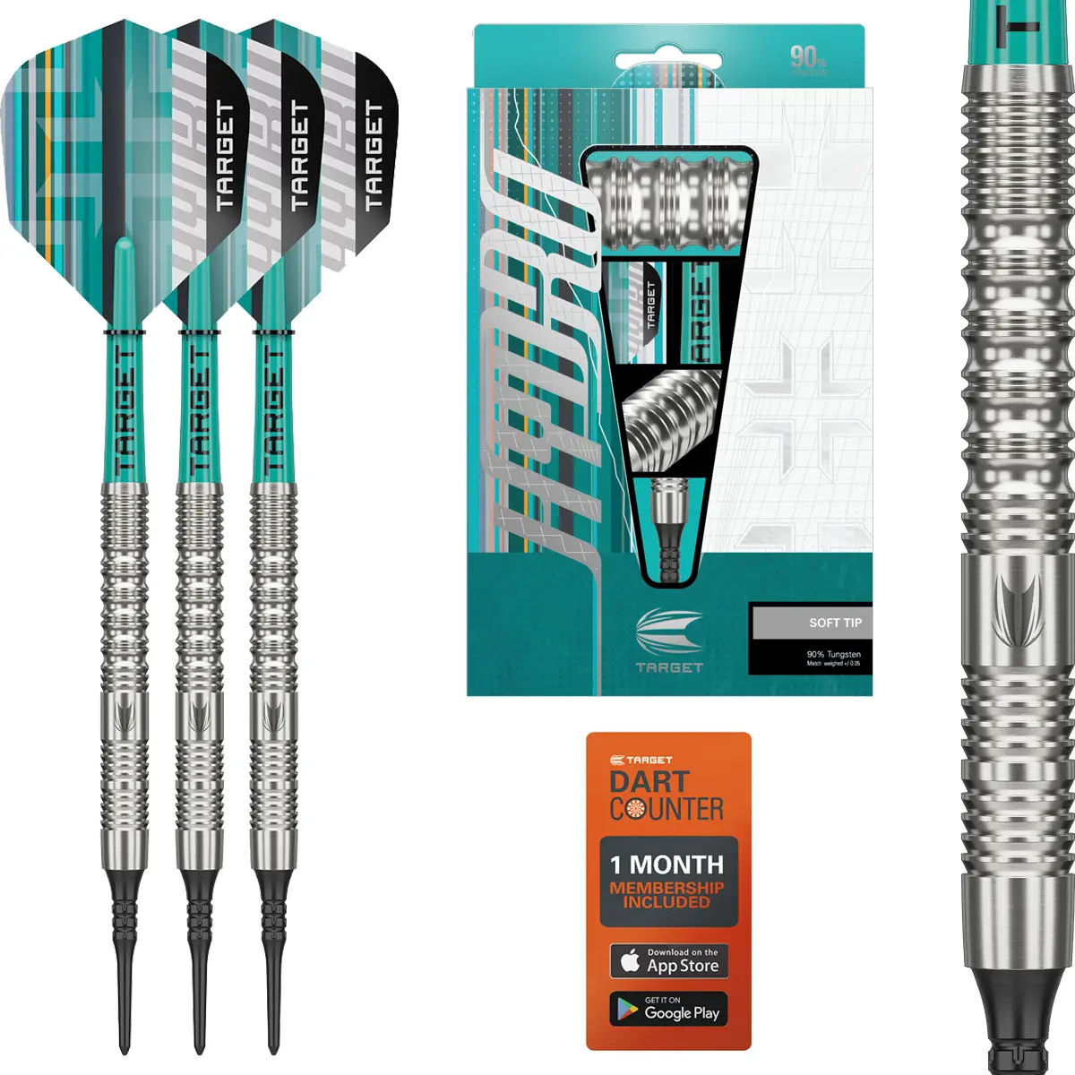 Target Hydro 12 Softdarts inkl. Zubehör und 1 Monat DartCounter Target Hydro 12 Softdarts Komplett-Set mit Verpackung, Flights, Shafts und DartCounter Abo