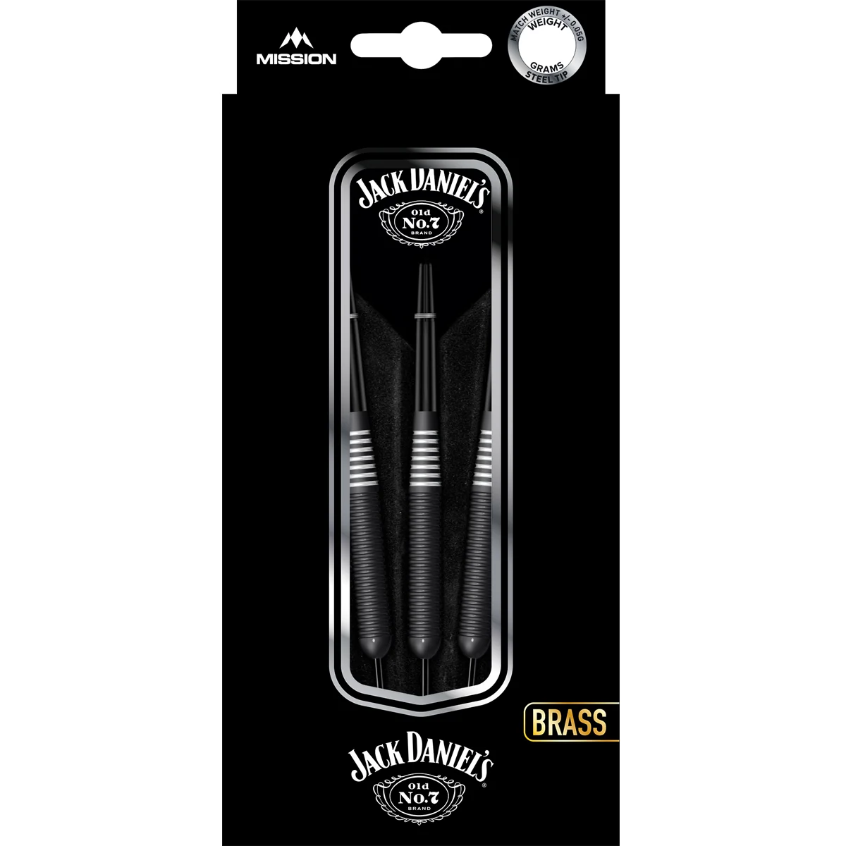 Originalverpackung der Jack Daniels Brass Steeldarts 22g von Mission