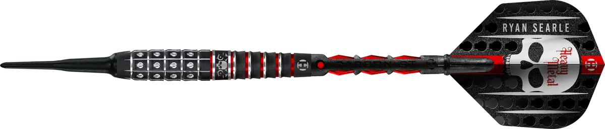 Seitliche Ansicht der Harrows Ryan Searle Series 3 Softdarts mit Silika Flights und Carbon ST Shafts