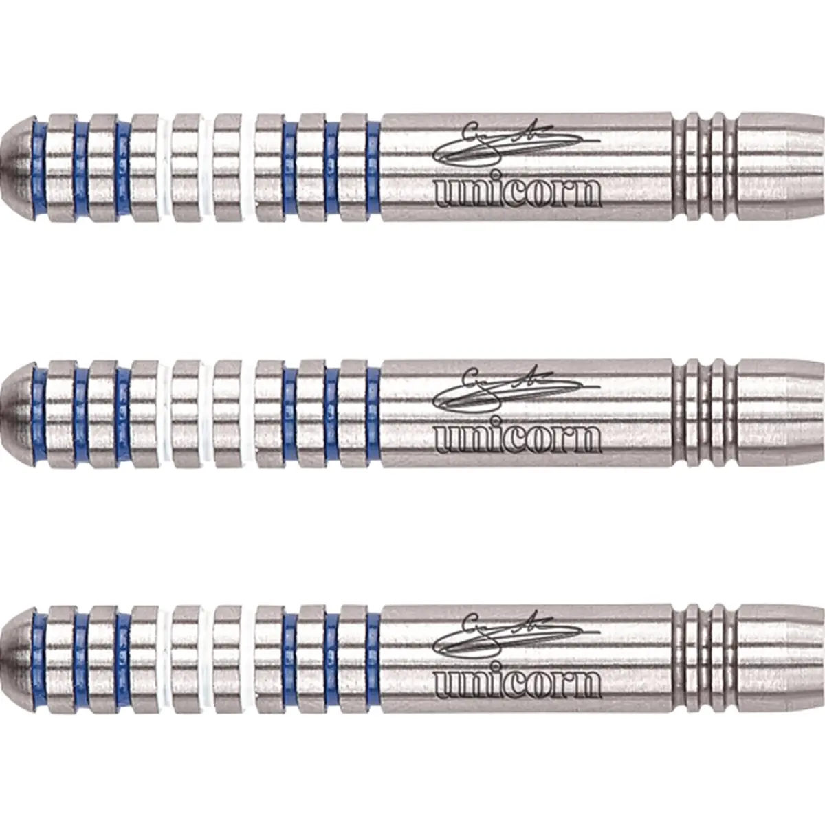 Unicorn Gary Anderson Silver Star P1 Steeldart Barrel mit Ringed Grip und blauen Akzentringen