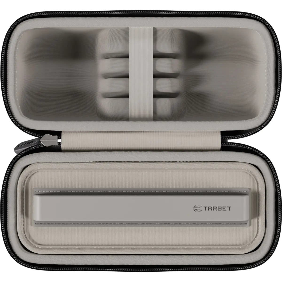 Target BOA Darttasche Grau – Innenansicht mit elastischem Halter für Darts und Zubehör