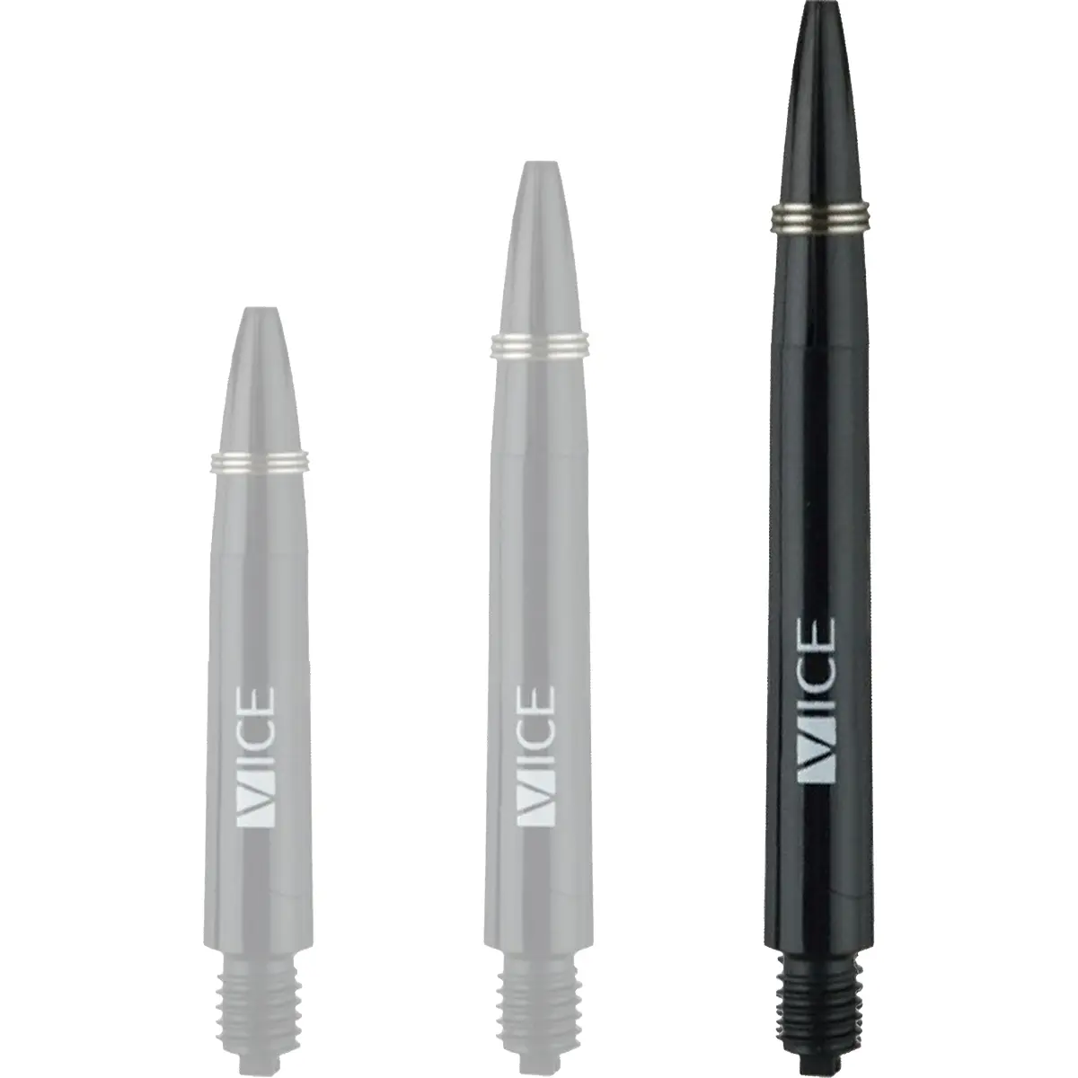 One80 Proplast Vice Shafts Schwarz in der Länge Medium 48 mm mit 2BA Gewinde und schlankem Kopfbereich.