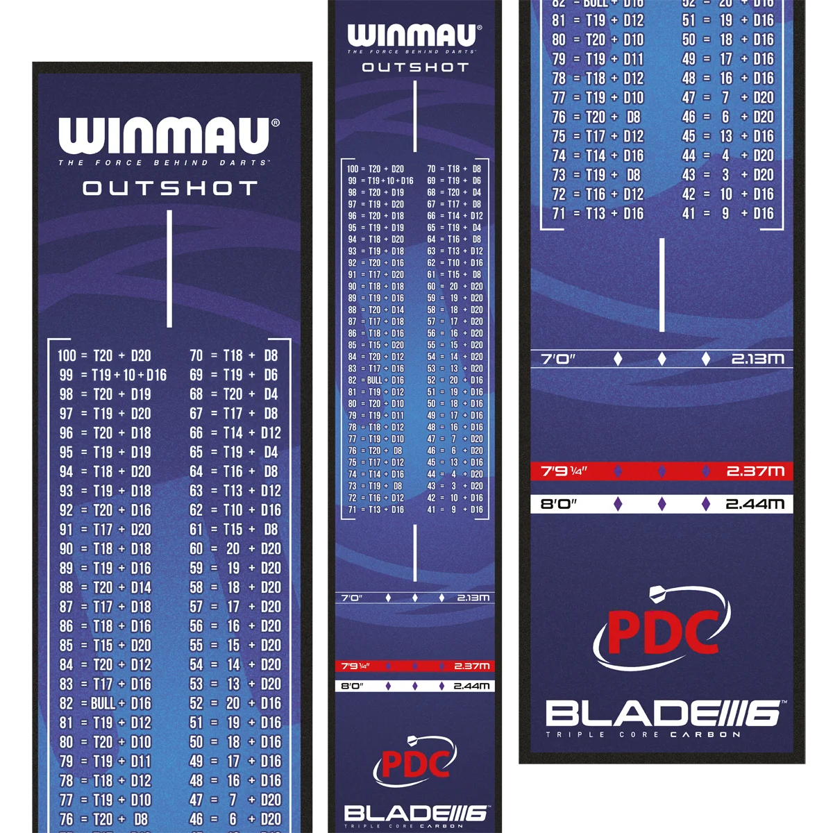 Winmau Outshot Dartmatte Checkout Tabelle Winmau Outshot Dartmatte mit aufgedruckter Checkout-Tabelle und offiziellen Abwurflinien
