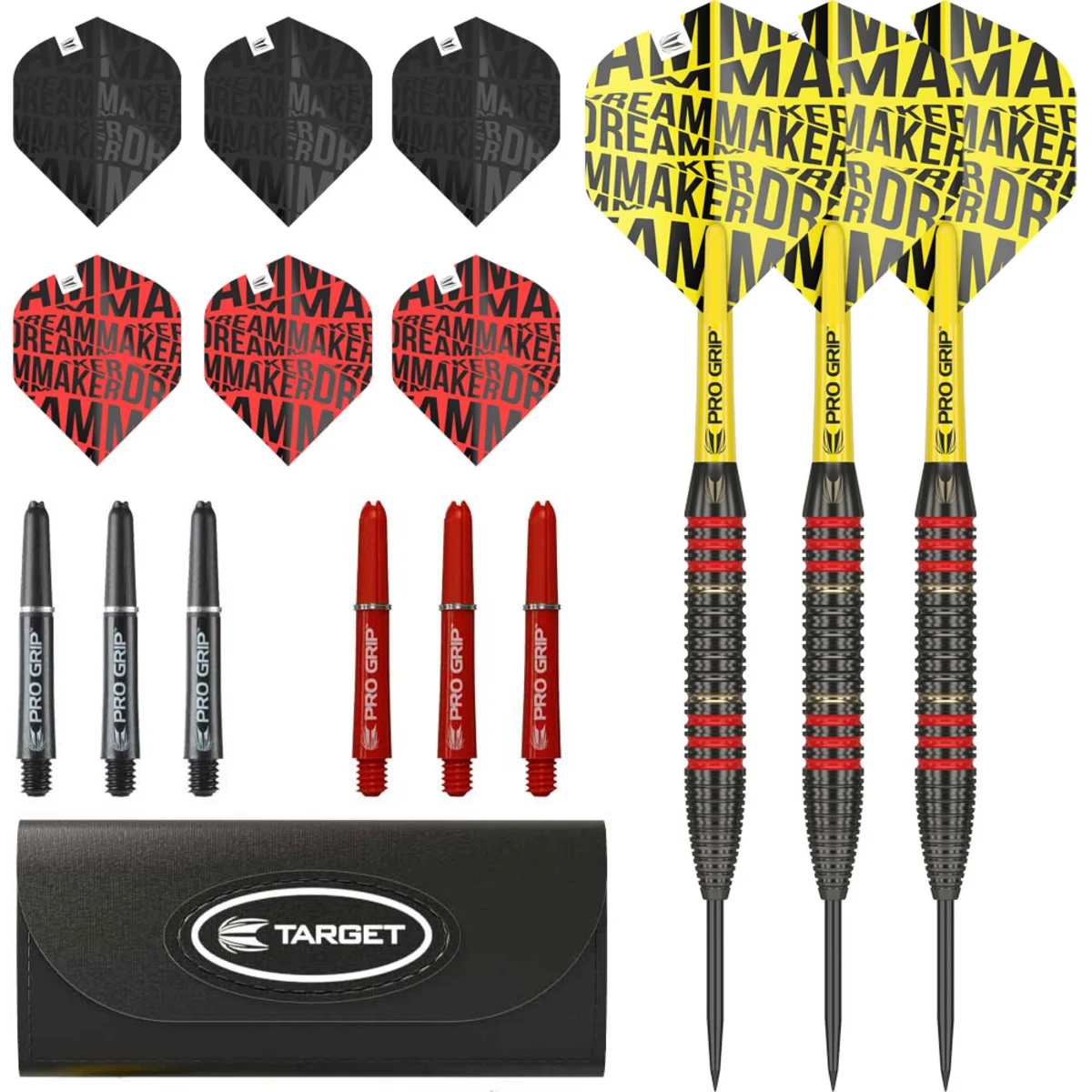 Target Dimitri van den Bergh Brass Steeldarts 22g Komplettset mit Shafts Flights und Darttasche