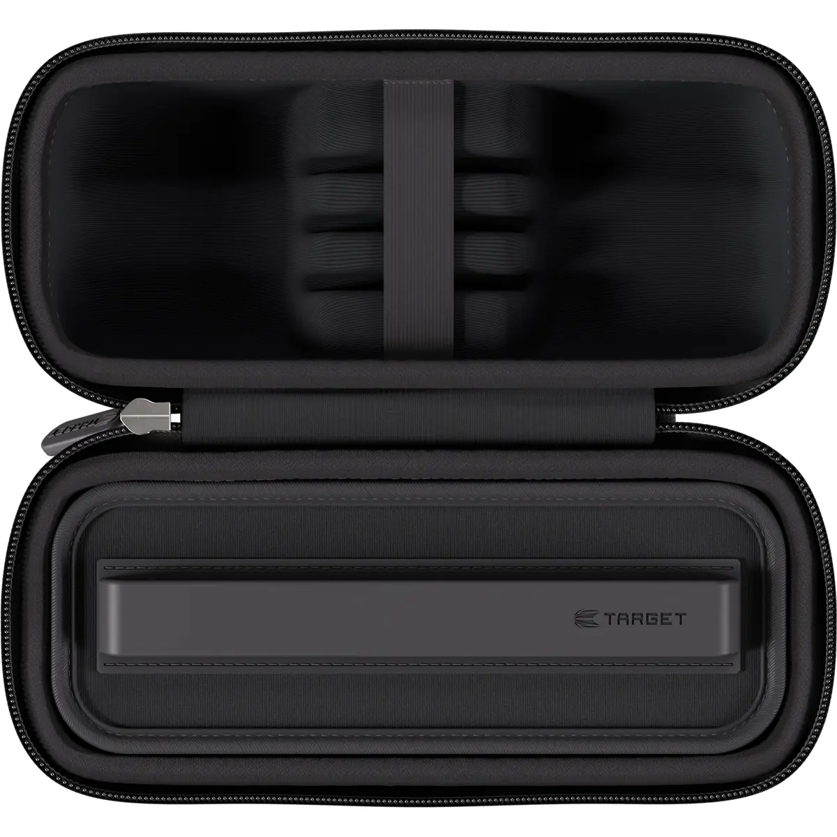 Target BOA Darttasche Schwarz – Innenansicht mit elastischem Halter für Darts und Zubehör