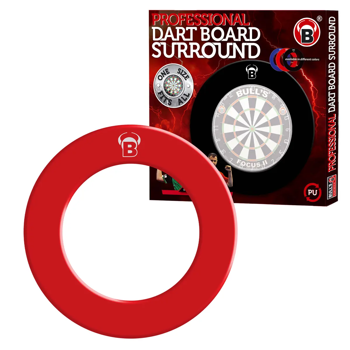 BULL'S Pro Dartboard Surround in Rot mit Verpackung – PU-Wandschutz für Bristle-Dartscheiben