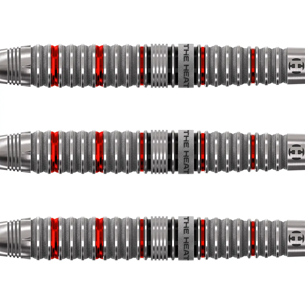Harrows Damon Heta Series 4 Softdart Barrel Detailansicht – präzise Fräsung und Sandblast-Finish Harrows Damon Heta Series 4 Softdarts – Barrel-Details mit Ring-Grip und sandgestrahlten Zonen