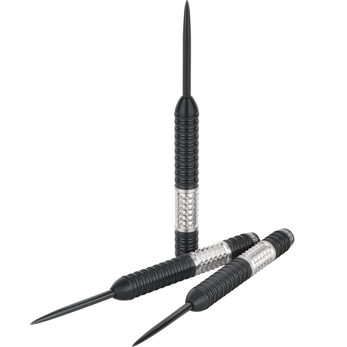 One80 Luxor II Iota Steeldarts Barrels Nahaufnahme schwarz silber