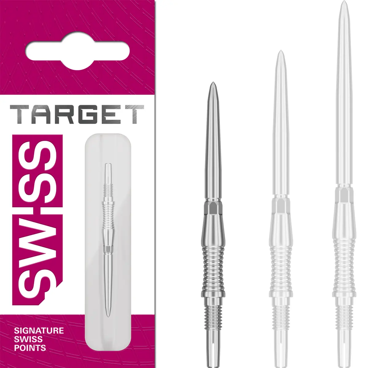 Target Swiss Point Signature RST Spitzen Silber 30 mm – kurze Swiss Point Dartspitzen mit griffiger RST-Struktur