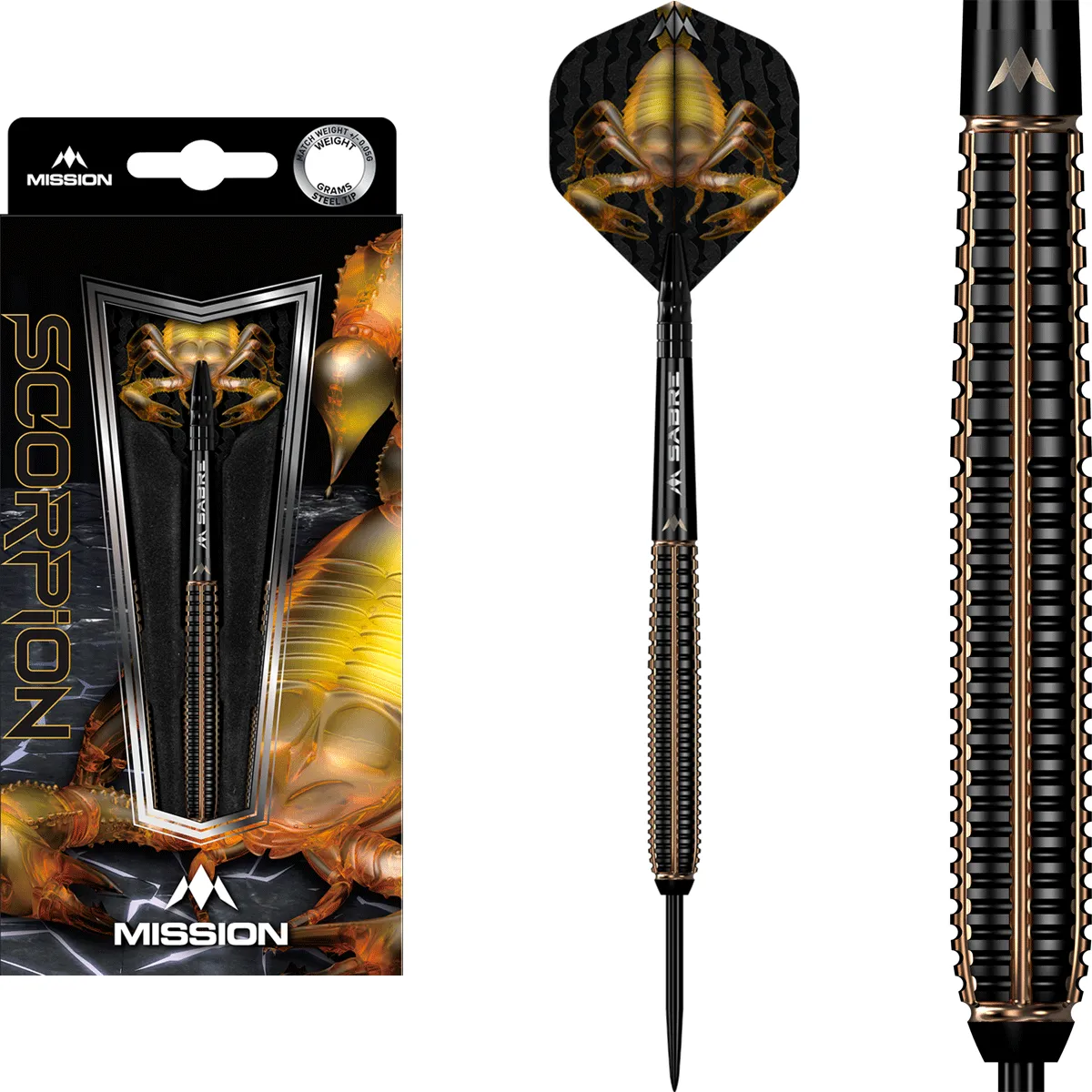 Mission Scorpion Steeldarts Set mit Verpackung, Shafts und Scorpion Flights