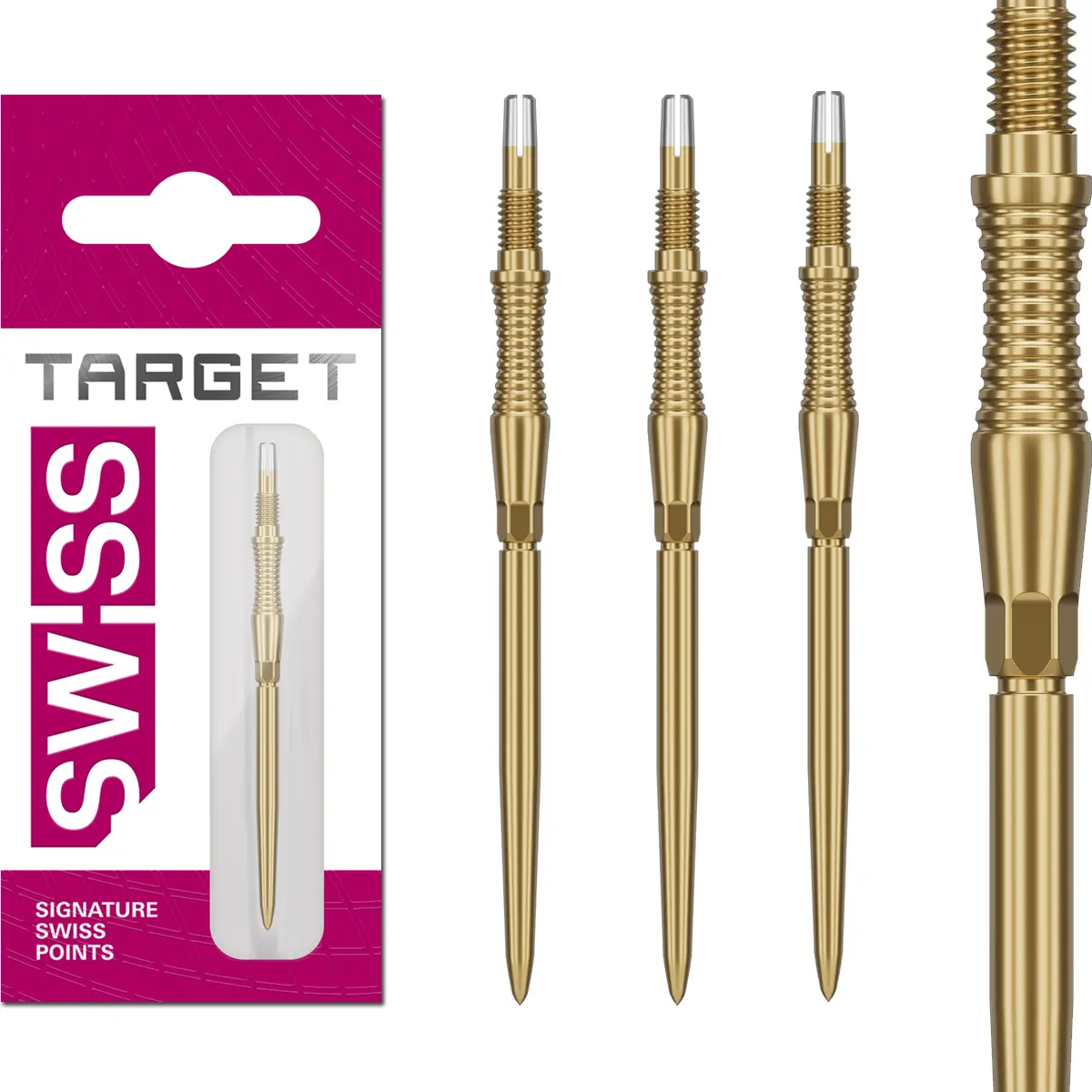 Target Swiss Point Signature RST Gold – Dartspitzen Set in drei Längen Target Swiss Point Signature RST Spitzen Gold – komplette Übersicht aller Längen 30 mm, 35 mm und 42 mm