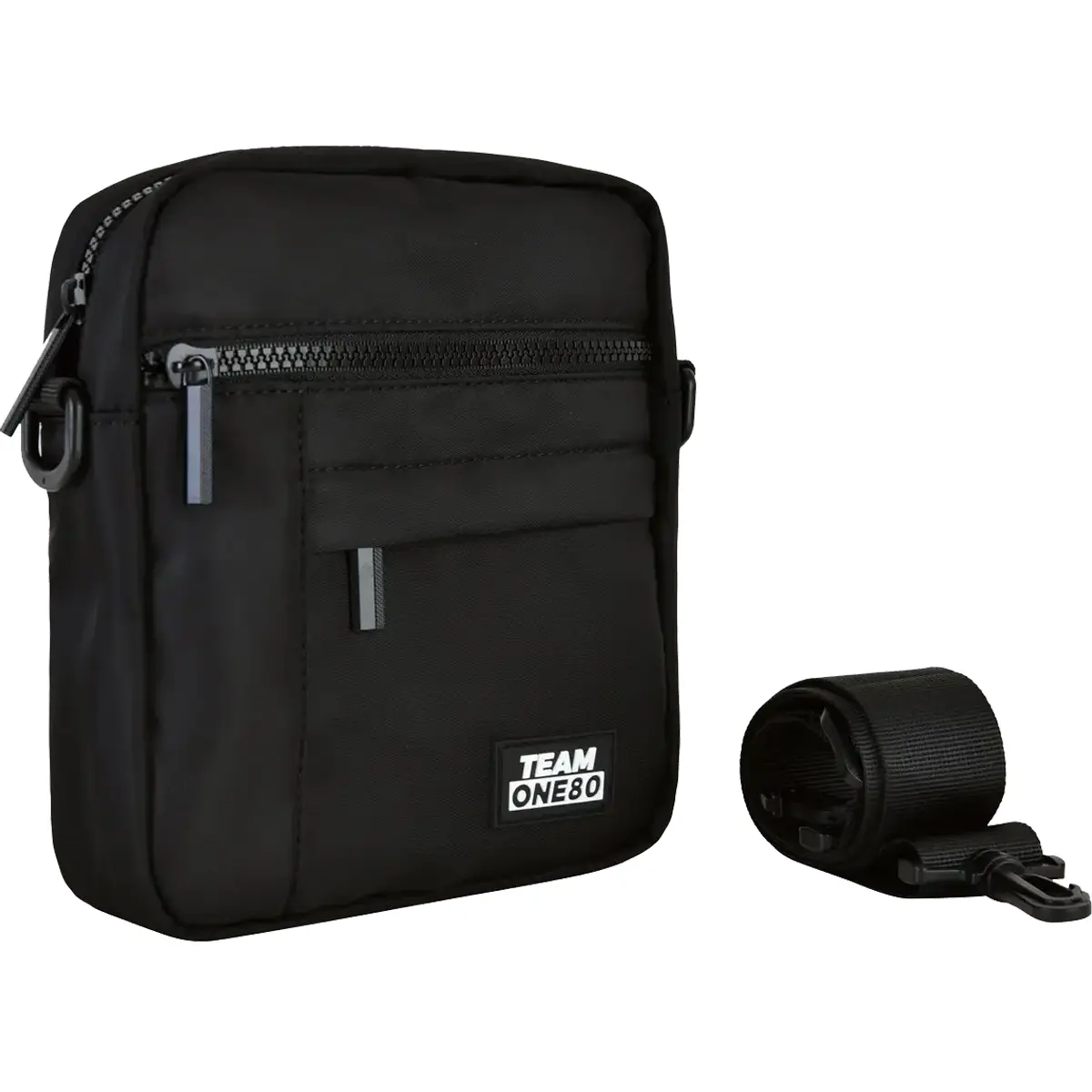 One80 Shoulder Bag Darttasche Detailansicht Reißverschluss und Nylonmaterial