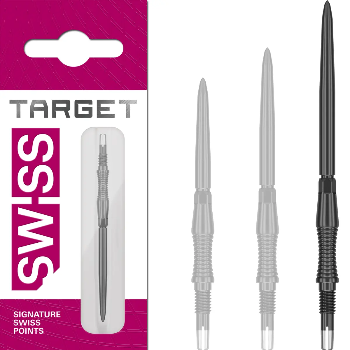 Target Swiss Point Signature RST Spitzen Schwarz 42 mm – lange Swiss Point Dartspitzen mit RST-Struktur für mehr Kontrolle