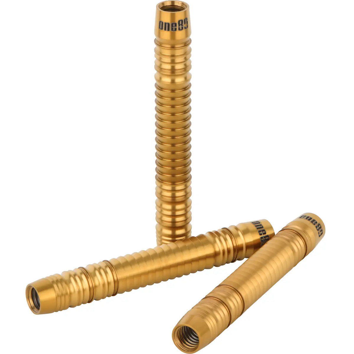 One80 S-Bite S B3 Softdarts Barrel Nahaufnahme – goldene Tungsten-Barrels mit Ring- und Shark Grip