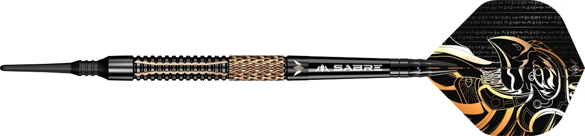 Mission Horus Softdart mit 97,5 % Tungsten Barrel in Seitenansicht mit schwarzer Beschichtung und Bronze-Akzenten