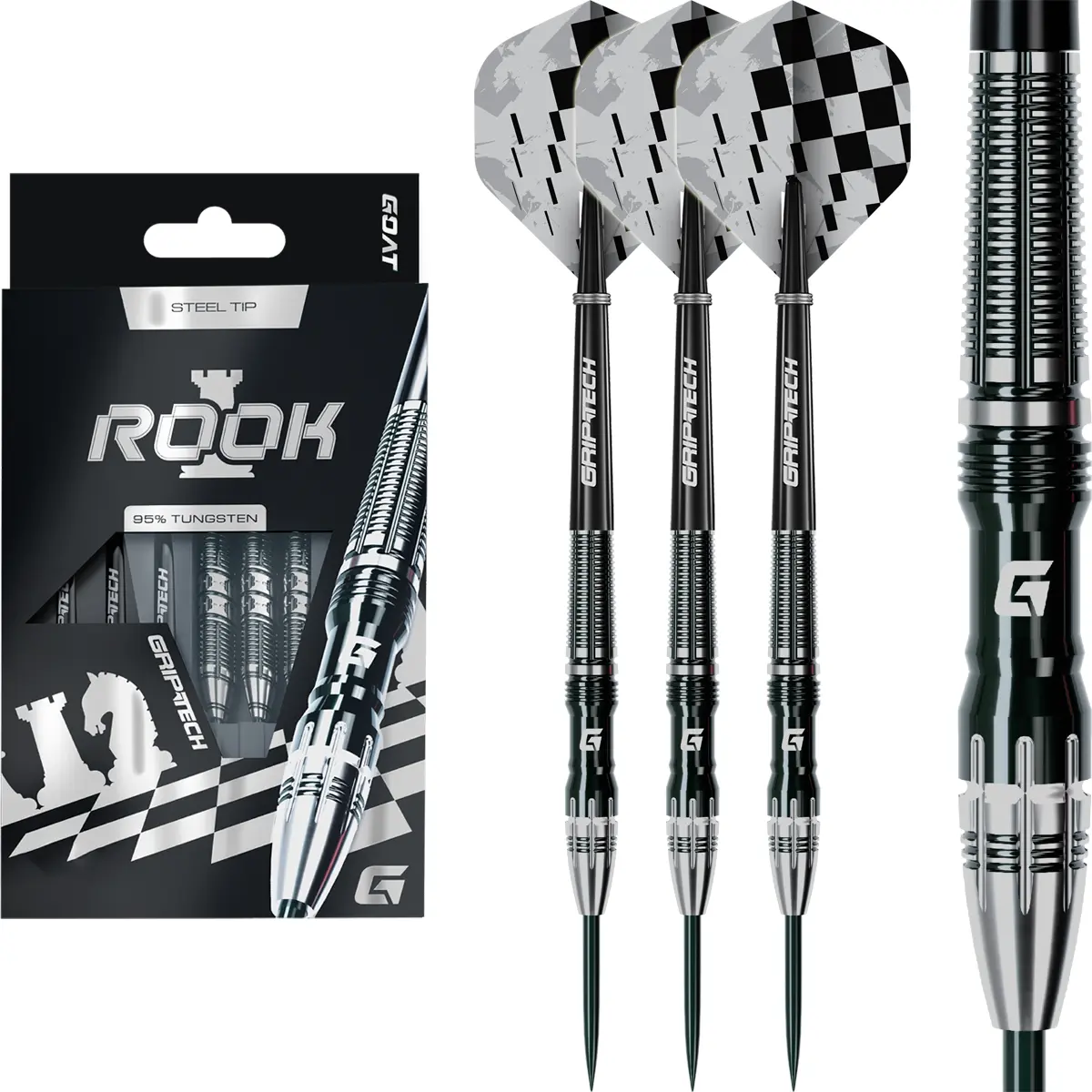 GOAT Rook Steeldarts 95 % Tungsten im Komplettset mit Verpackung