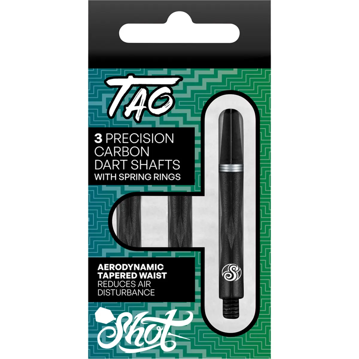 Shot Tao Carbon Dart Shafts in schwarzer Verpackung – 3er Pack