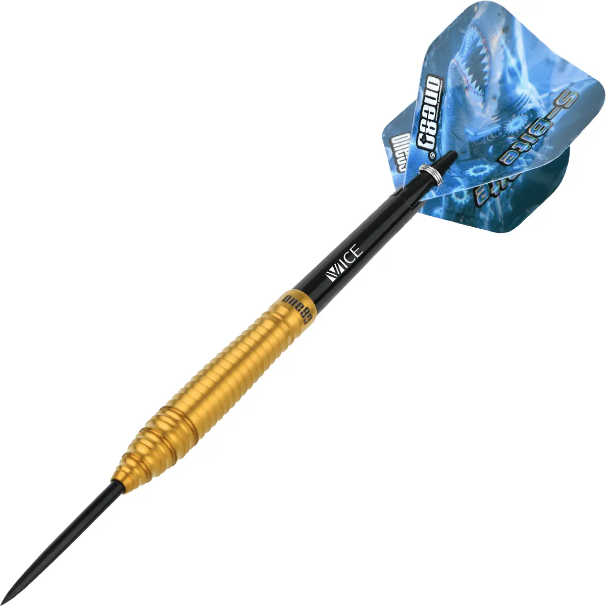 One80 S-Bite S B2 Steeldart mit Flight und Shaft – dynamische Darstellung im Spielaufbau